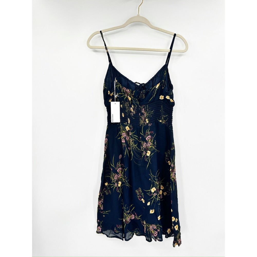 Reformation Genie Mademoiselle Navy Blue Floral Print Sun Dress Size 10 NWT